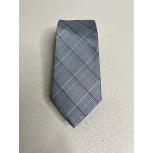 Calvin Klein Gray Plaid Pattern Silk Blend Slim Designer Tie NWT